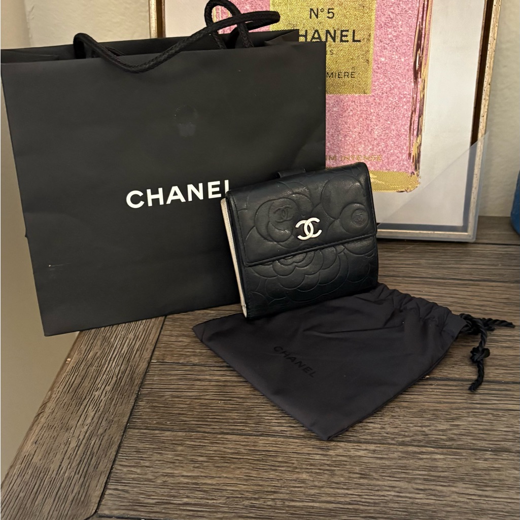 Chanel Black Embossed Leather Wallet
